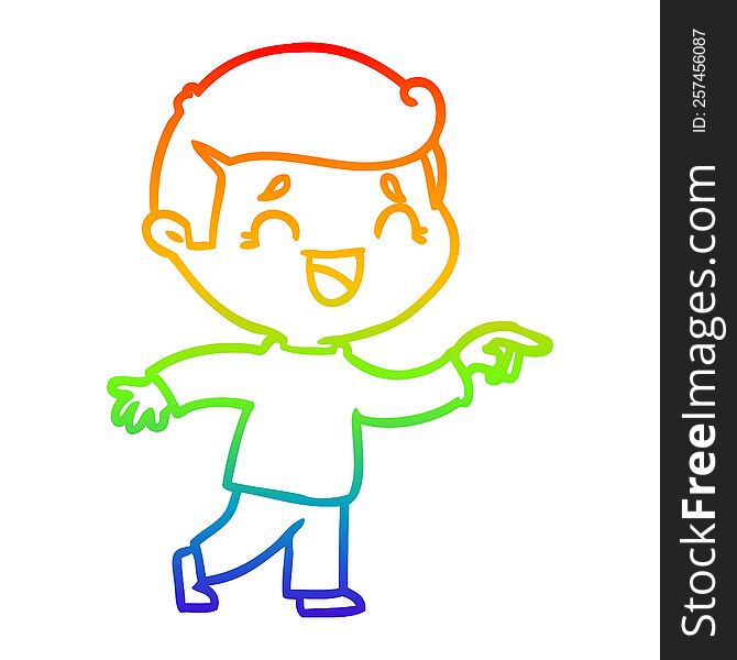 Rainbow Gradient Line Drawing Cartoon Laughing Man Pointing