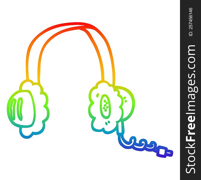 rainbow gradient line drawing of a cartoon music headphones