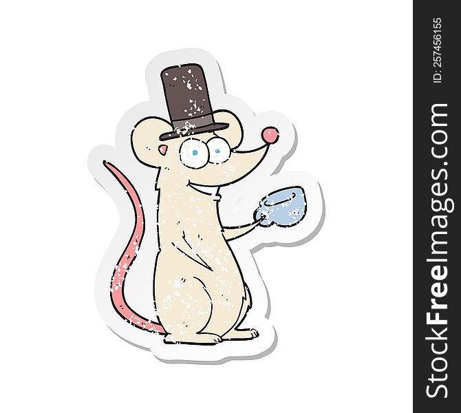 retro distressed sticker of a cartoon mouse with teacup