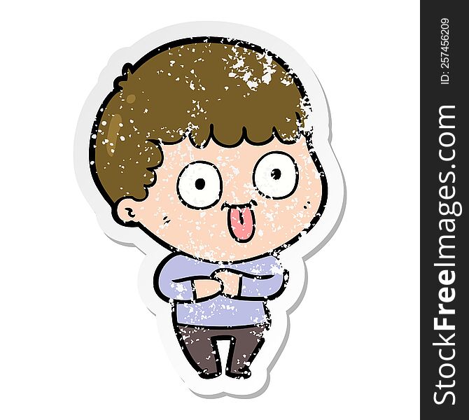 distressed sticker of a cartoon dumb kid