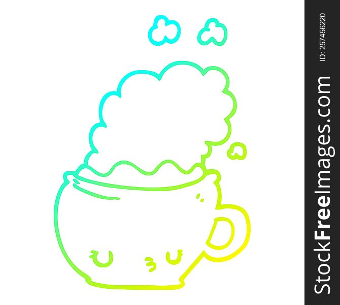 cold gradient line drawing of a cute cartoon coffee cup