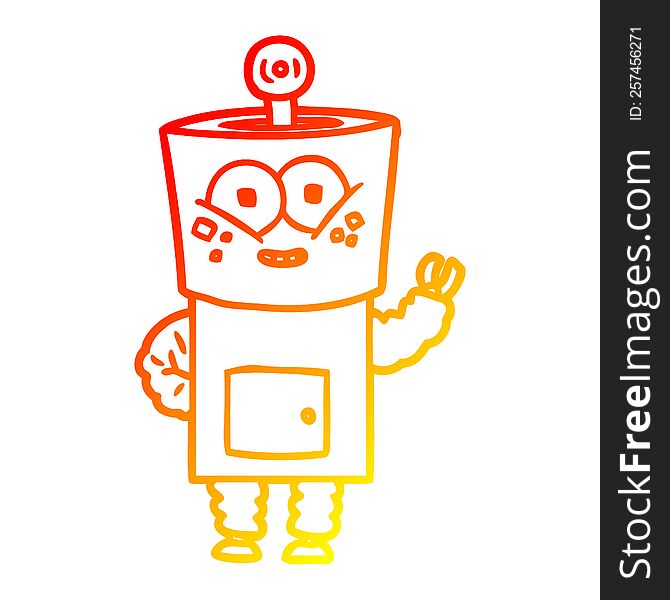 warm gradient line drawing happy cartoon robot waving hello