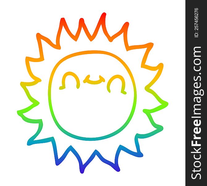 rainbow gradient line drawing of a cartoon happy sunshine