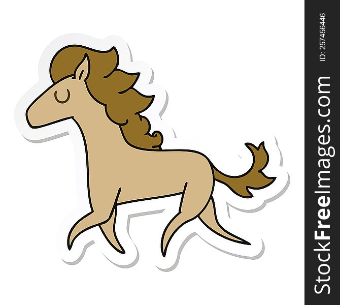 sticker of a quirky hand drawn cartoon running horse