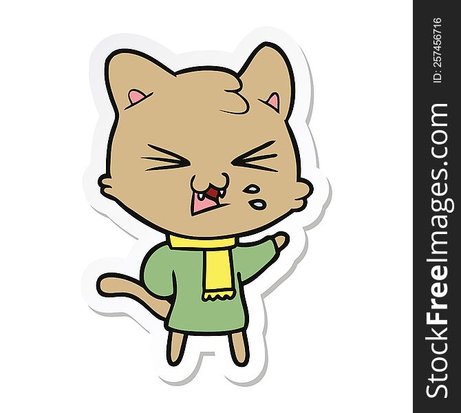 sticker of a cartoon hissing cat