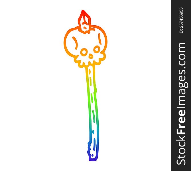 Rainbow Gradient Line Drawing Cartoon Skull On Spike