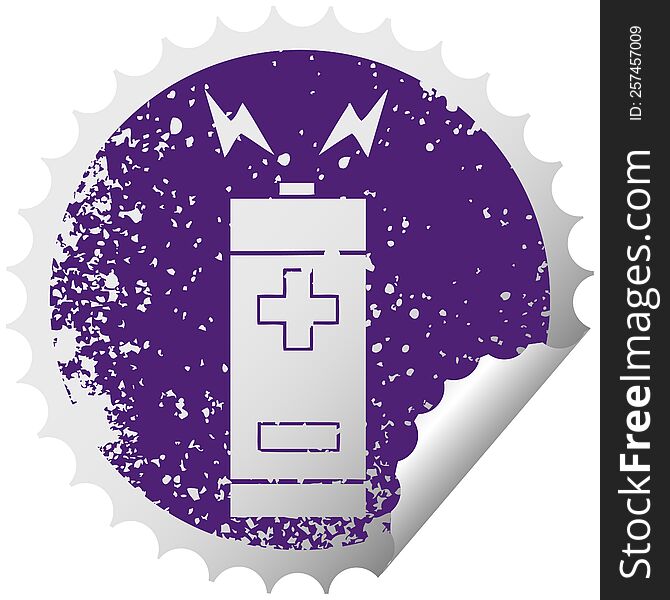Distressed Circular Peeling Sticker Symbol Battery