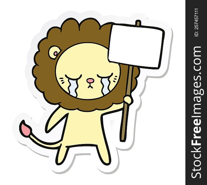 Sticker Of A Crying Cartoon Lion