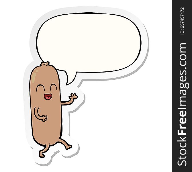 cartoon dancing sausage with speech bubble sticker