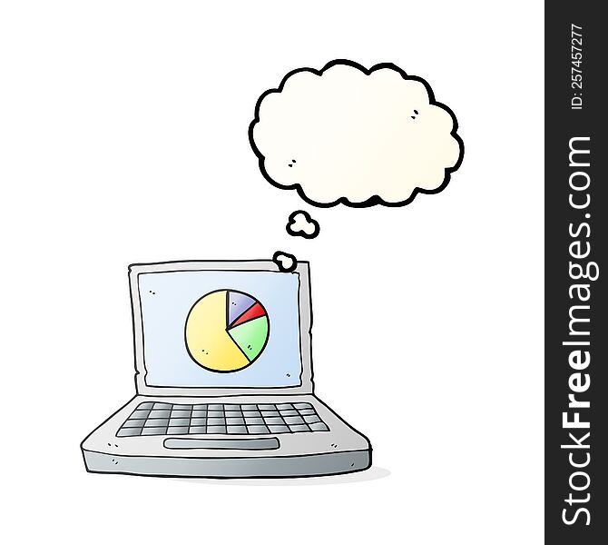 Thought Bubble Cartoon Laptop Computer With Pie Chart