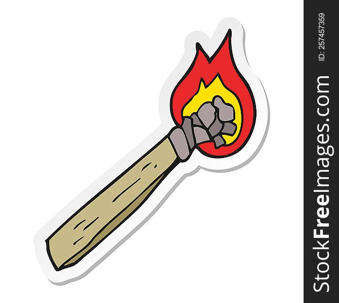 Sticker Of A Cartoon Burning Wood Torch