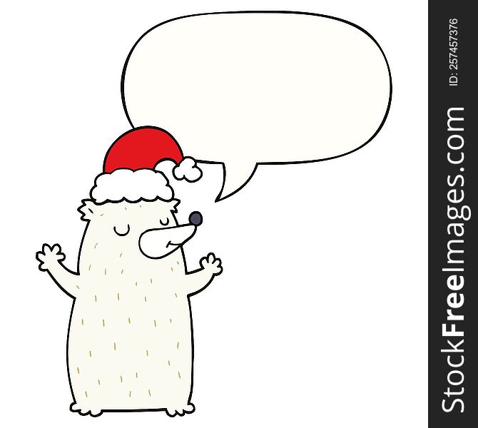 Cute Cartoon Christmas Bear And Speech Bubble