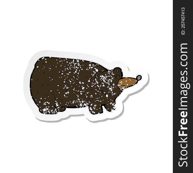 Retro Distressed Sticker Of A Funny Cartoon Black Bear