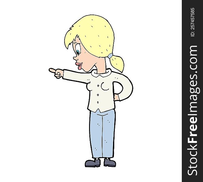 Cartoon Enthusiastic Woman Pointing