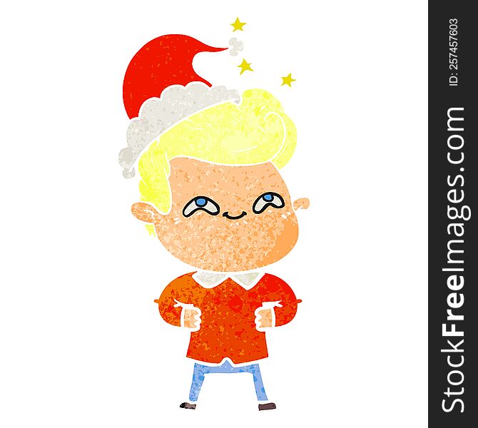Retro Cartoon Of A Excited Man Wearing Santa Hat