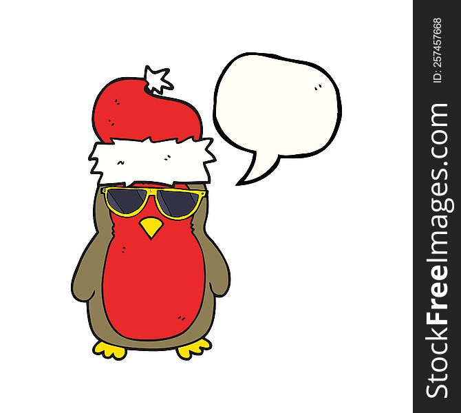 freehand drawn speech bubble cartoon cool christmas robin