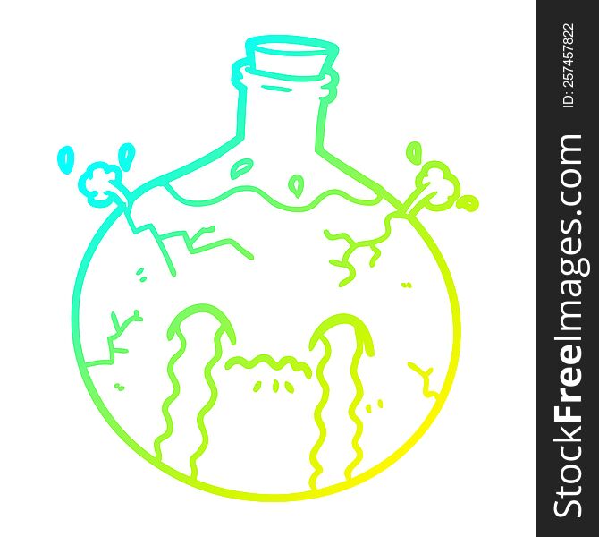 cold gradient line drawing of a cartoon cracking potion