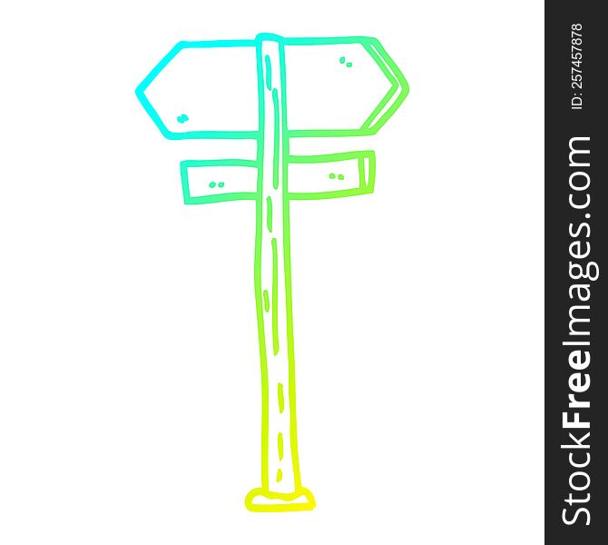 cold gradient line drawing of a cartoon direction sign