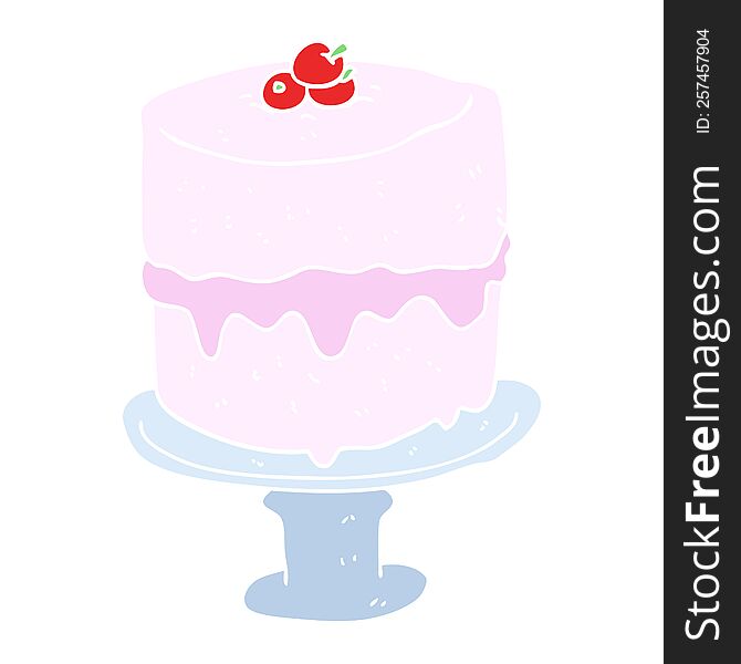 Flat Color Illustration Of A Cartoon Cake