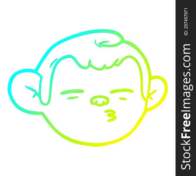 cold gradient line drawing of a cartoon monkey face