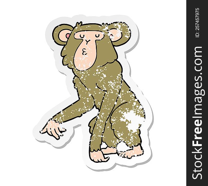 Distressed Sticker Of A Cartoon Chimpanzee