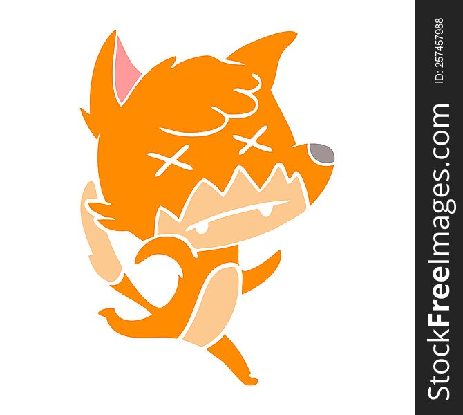 flat color style cartoon cross eyed fox