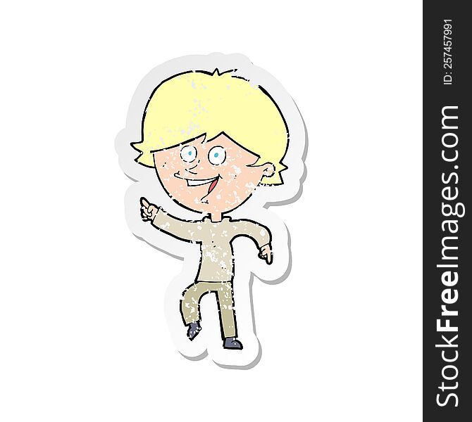 Retro Distressed Sticker Of A Cartoon Happy Pointing Man