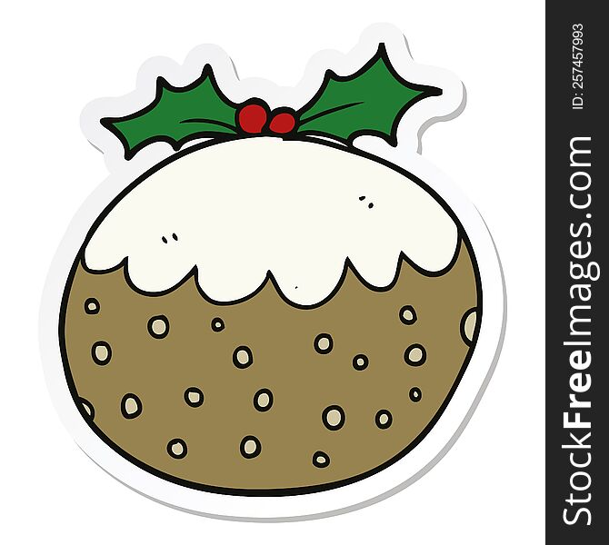 Sticker Of A Cartoon Christmas Pudding