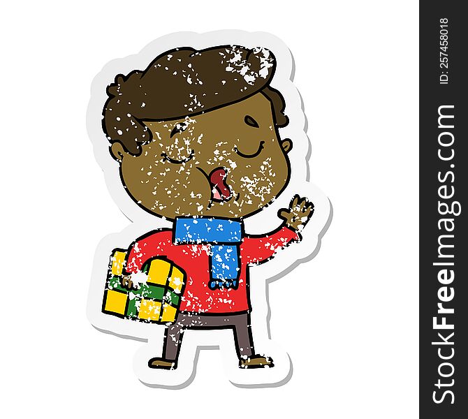 Distressed Sticker Of A Cartoon Man Carol Singing