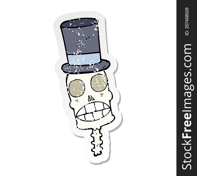 Distressed Sticker Of A Cartoon Spooky Skull