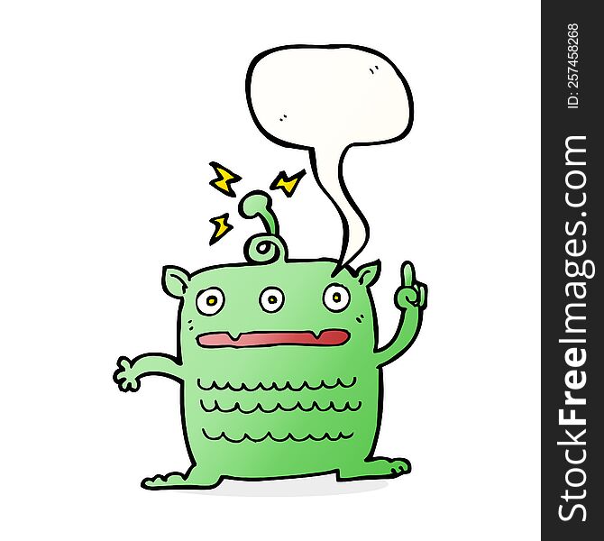 Cartoon Weird Little Alien With Speech Bubble