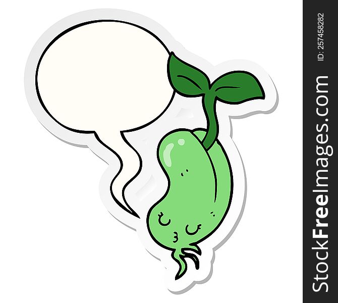 cartoon sprouting bean with speech bubble sticker