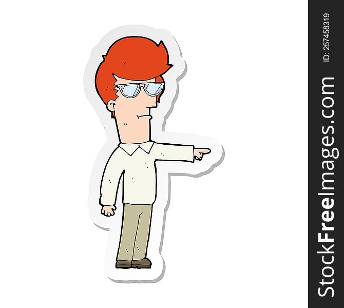 sticker of a cartoon man in glasses pointing