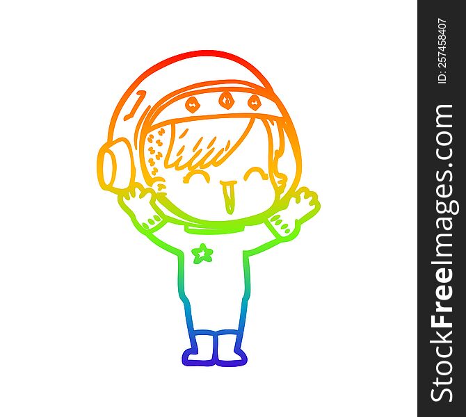 Rainbow Gradient Line Drawing Cartoon Laughing Astronaut Girl