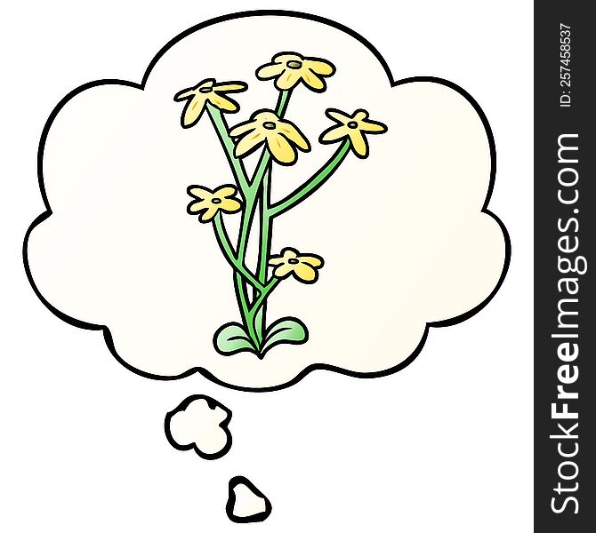 Cartoon Flower And Thought Bubble In Smooth Gradient Style