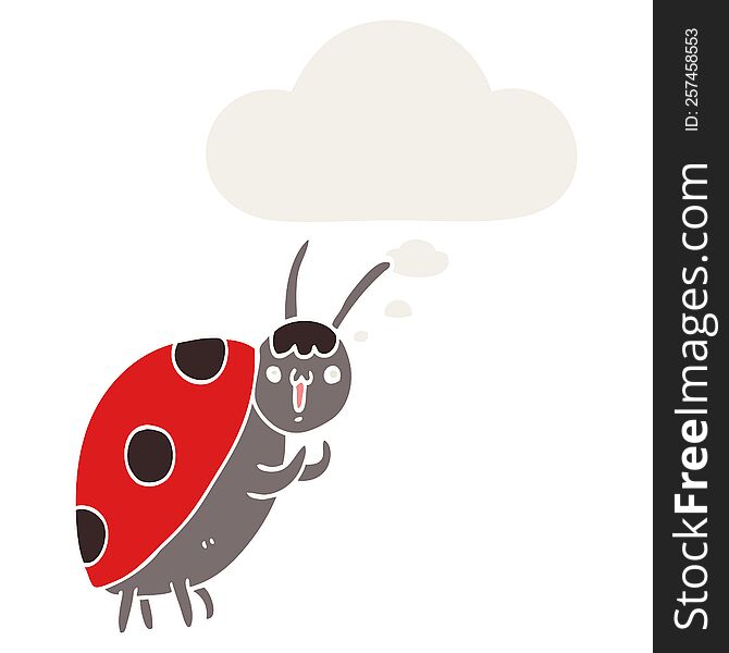 cute cartoon ladybug with thought bubble in retro style