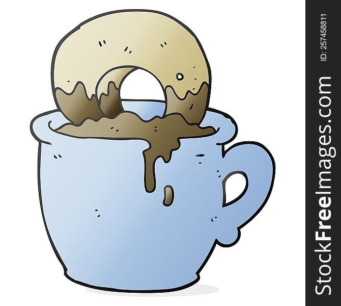 Cartoon Donut Dunked In Coffee
