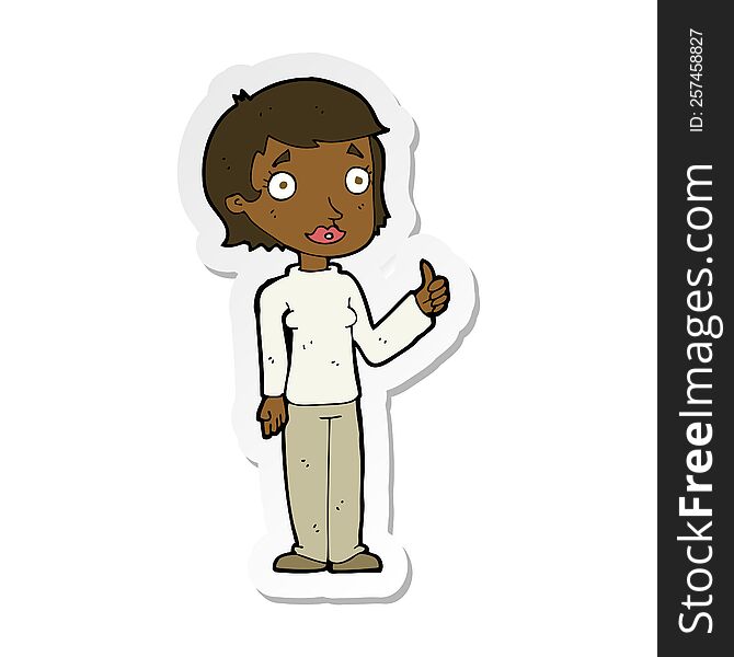 sticker of a cartoon woman giving thumbs up symbol