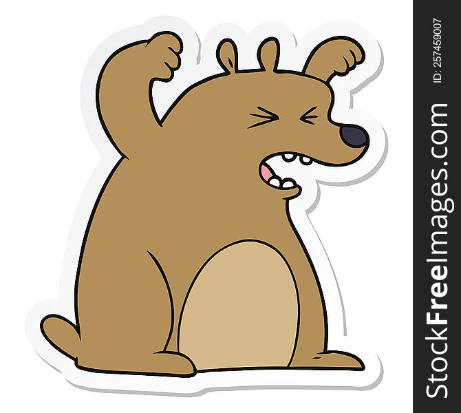 sticker of a cartoon roaring bear