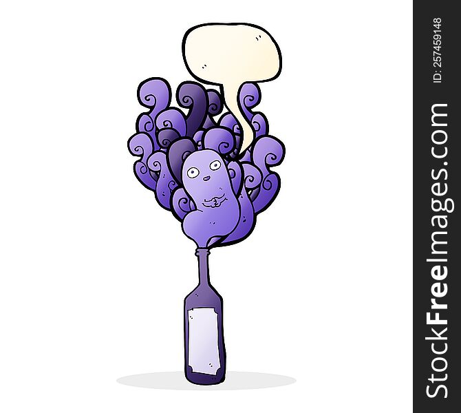 Cartoon Ghost In Bottle With Speech Bubble