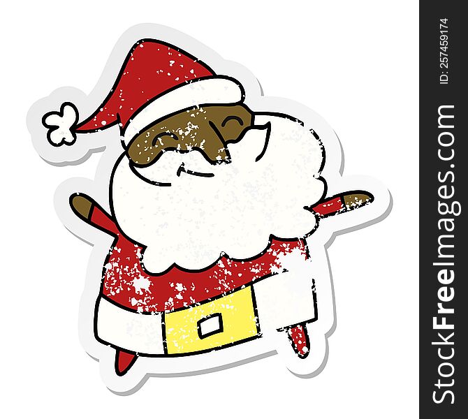 freehand drawn distressed sticker cartoon of a jolly father christmas