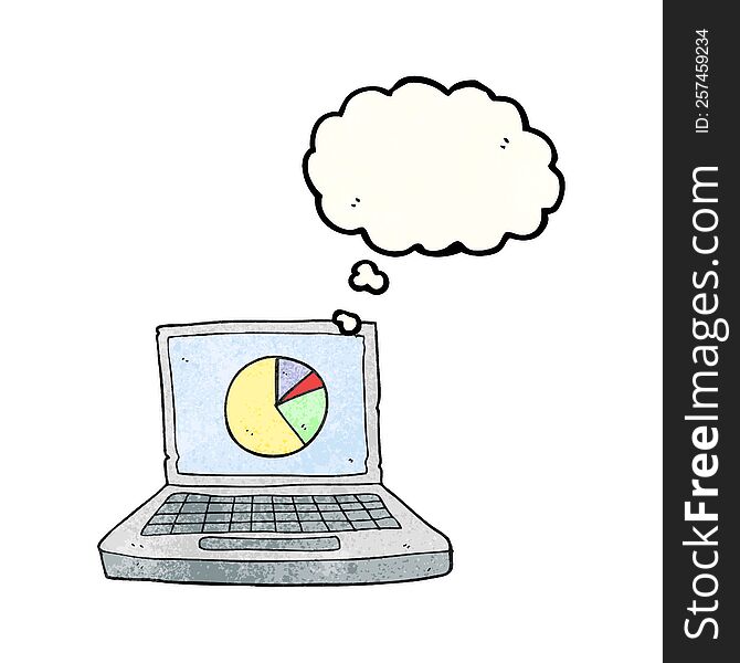 thought bubble textured cartoon laptop computer with pie chart