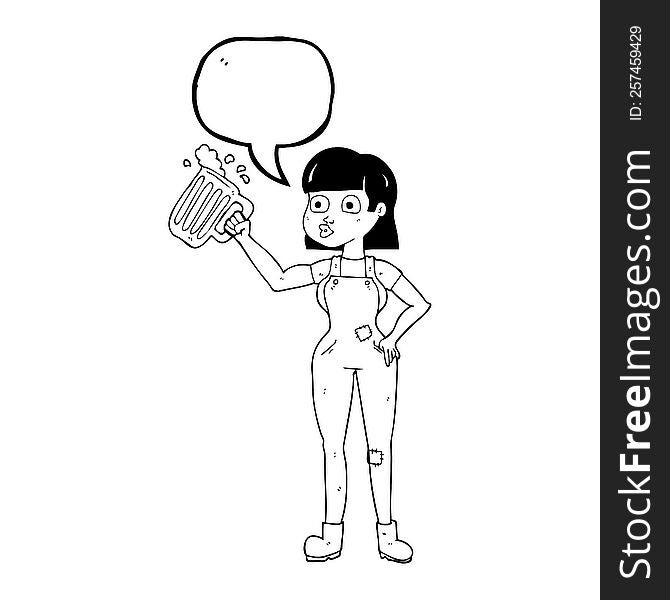 Speech Bubble Cartoon Woman With Beer