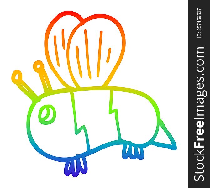 Rainbow Gradient Line Drawing Cartoon Fat Bee