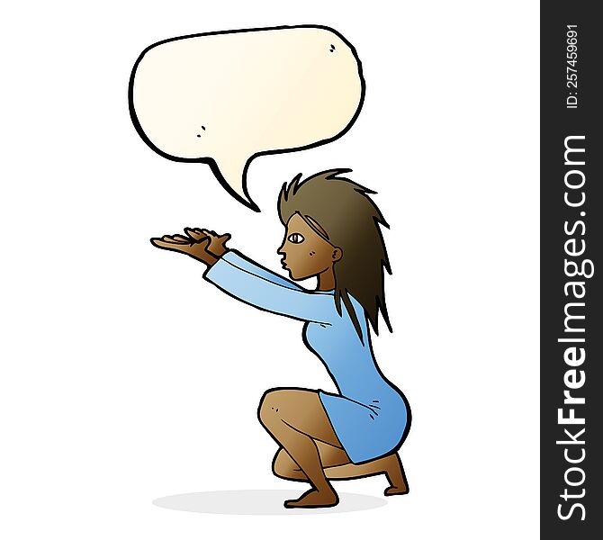 cartoon woman casting spell with speech bubble