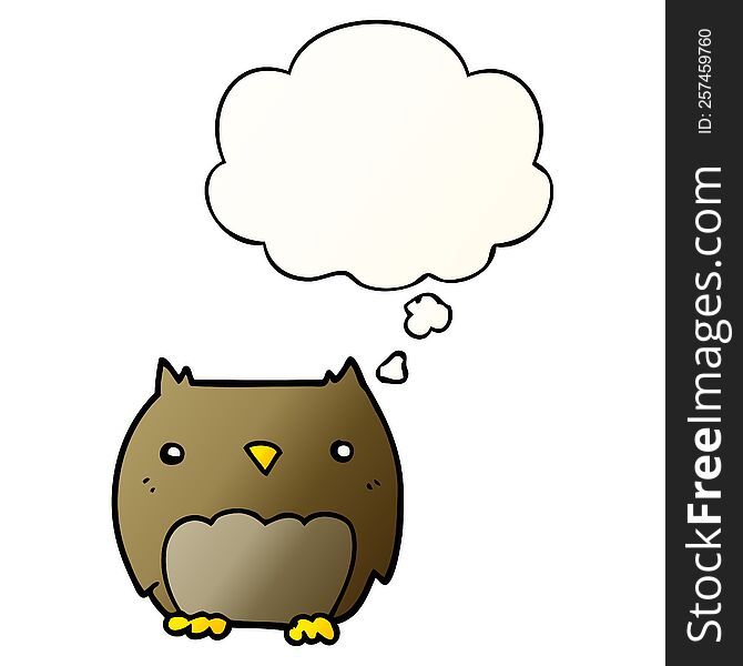 Cute Cartoon Owl And Thought Bubble In Smooth Gradient Style