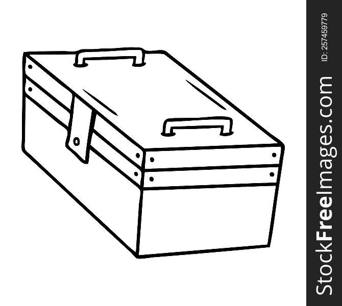 hand drawn line drawing doodle of a metal tool box