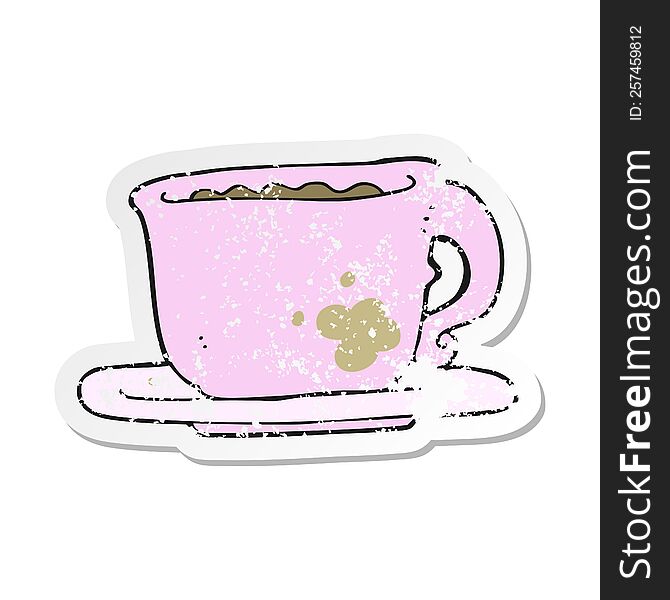 retro distressed sticker of a cartoon cup of coffee
