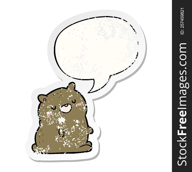 Cute Cartoon Bear And Speech Bubble Distressed Sticker