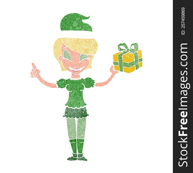 cartoon woman with christmas present